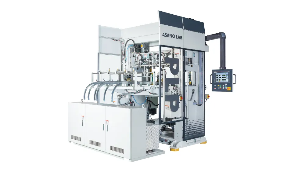 Large area thermoforming machine FLC- 415PC6.1-Q3EX - High-speed thermoforming of biodegradable material (polylactic acid CPLA) cup lids