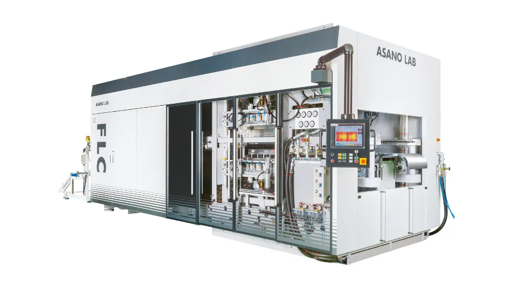 Large area thermoforming machine FLC- 415PC6.1-Q3EX - High-speed thermoforming of biodegradable material (polylactic acid CPLA) cup lids