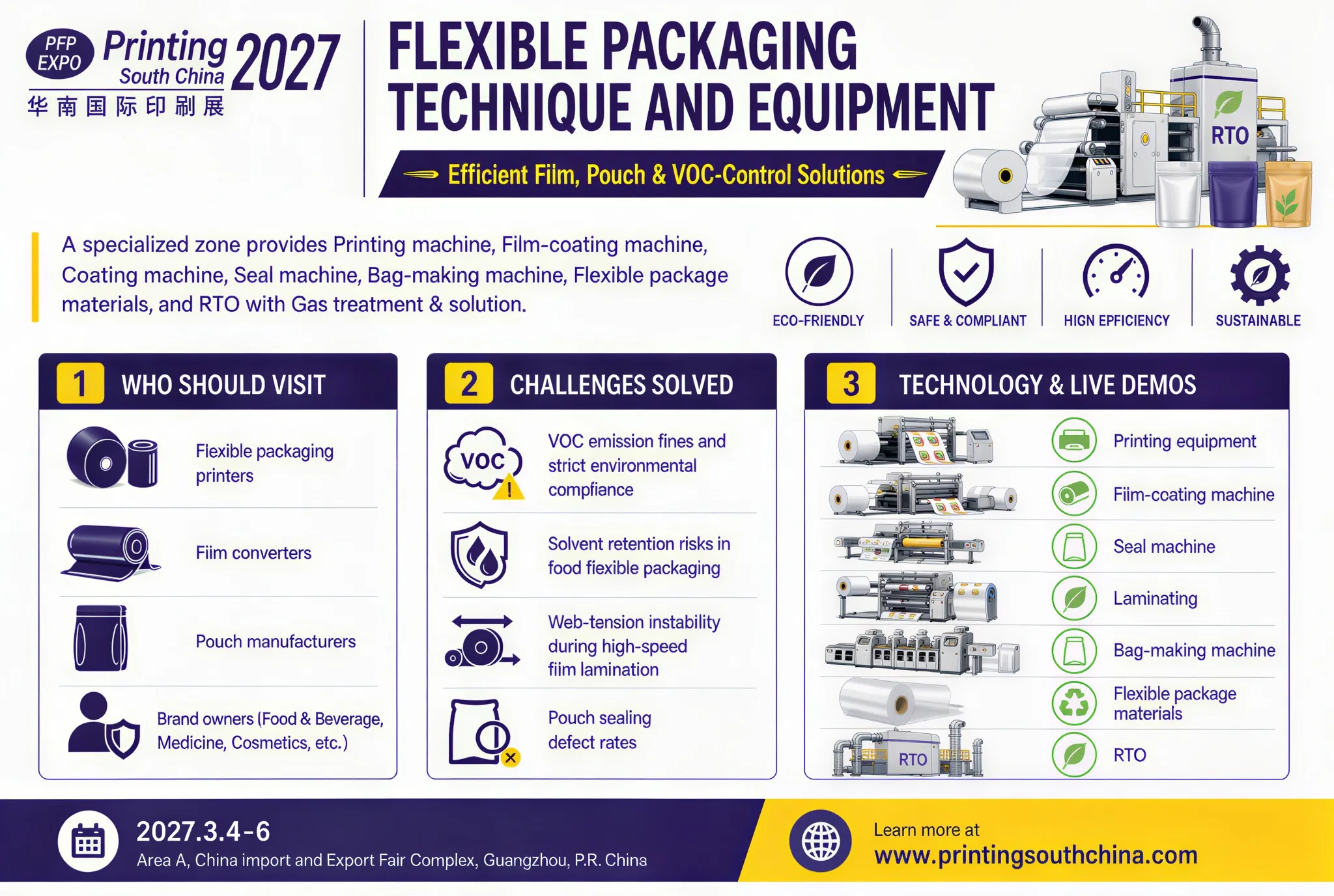 Trade-show infographic for Paper Container Packaging Zone featuring Paper Cup Machine, Paper Bowl Machine, Paper Bag-making Machine Series, Paper Straw Machine, Paper Tableware Machine, and Pulp Molding Equipment.
