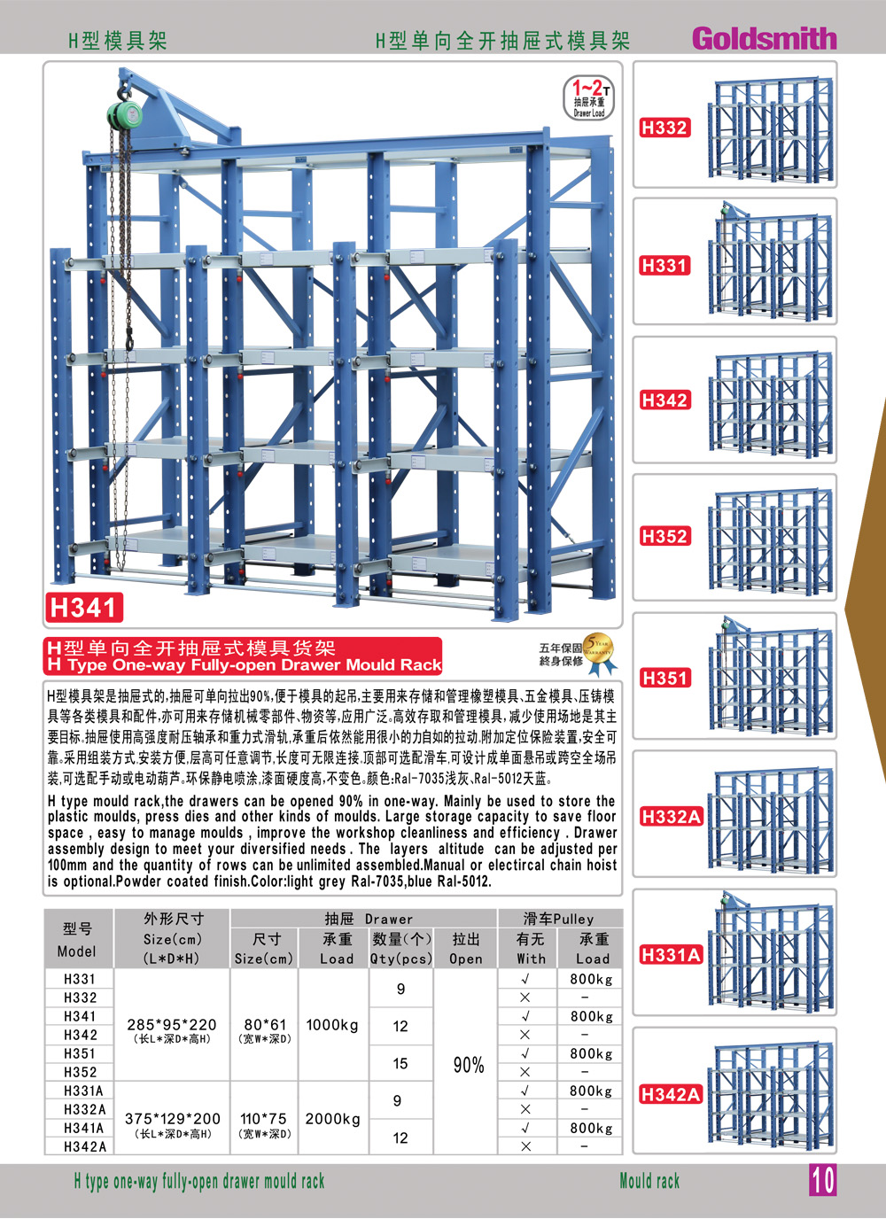 H型-单向全开抽屉式模具架 SliderImage