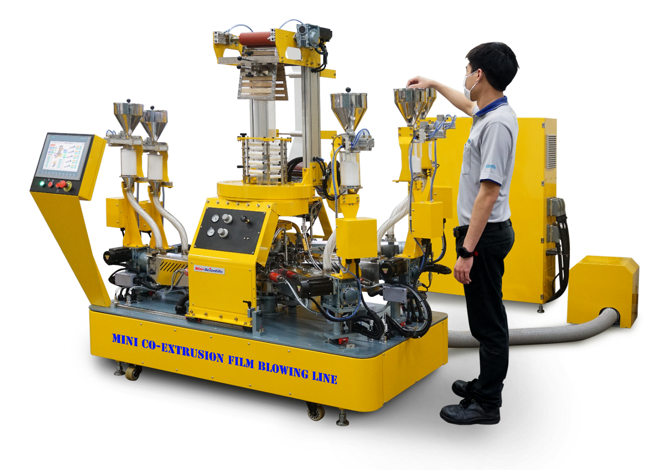 Mini 3 and 5 layers Co-Extrusion Film Blowing Line Type LMF-200 CO-EX with 3 and 5 Extruders SliderImage