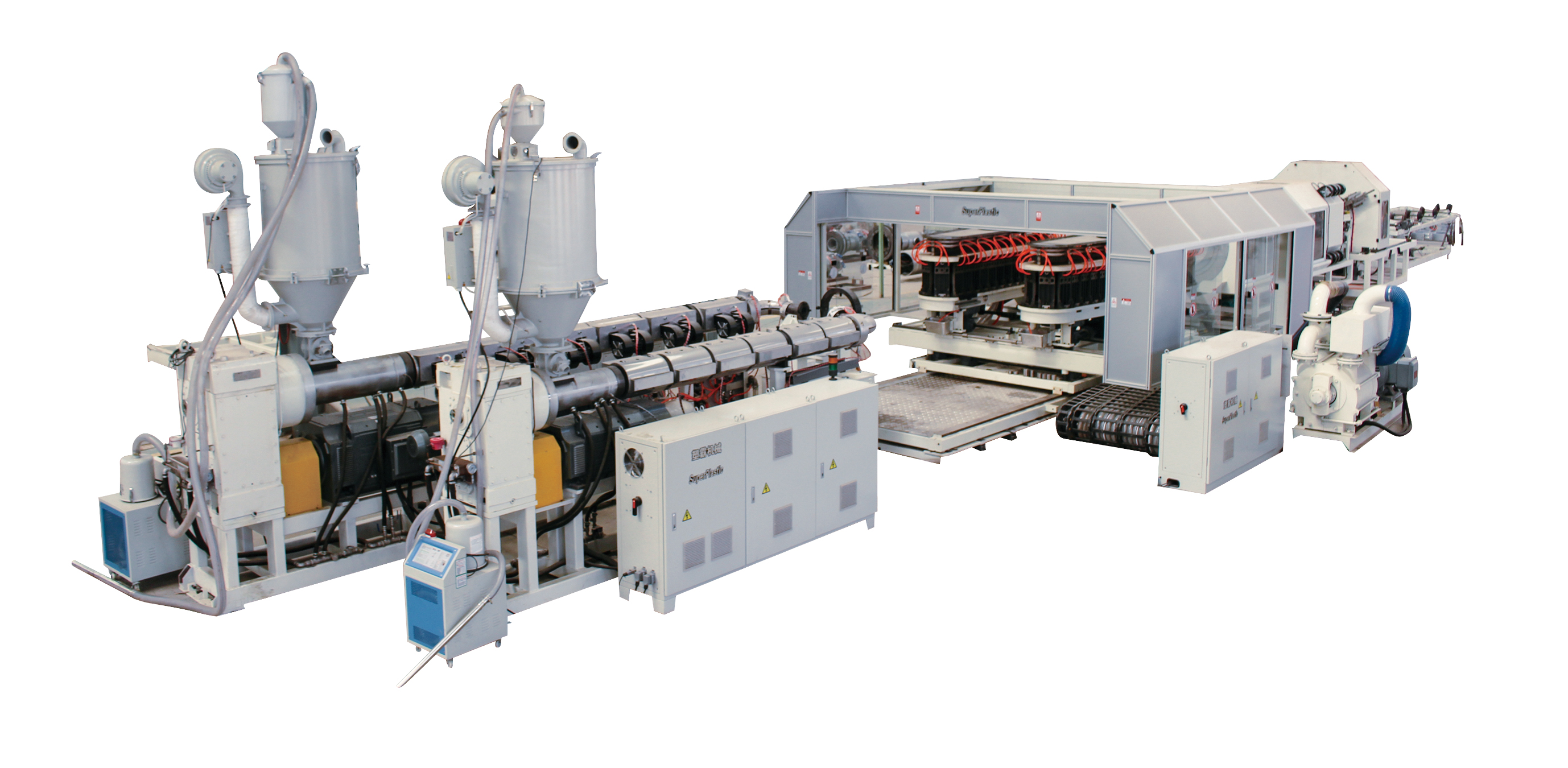 High Speed Horizontal Type Closed Loop Water Cooling Double Wall Corrugated Pipe Extrusion Line SliderImage